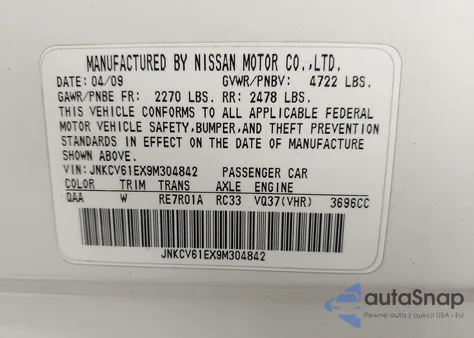 2009 Infiniti G37 z USA, uszkodzony, nr VIN JNKCV61EX9M304842